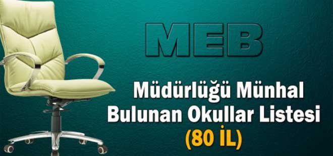 Müdürlüğü Münhal Bulunan Okullar Listesi (80 İL)