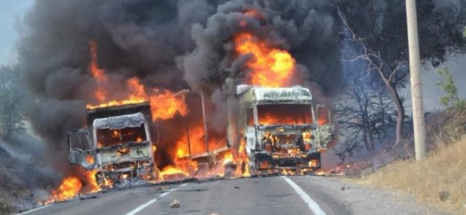 PKK'lı teröristler yol kesti: TIR yaktı!