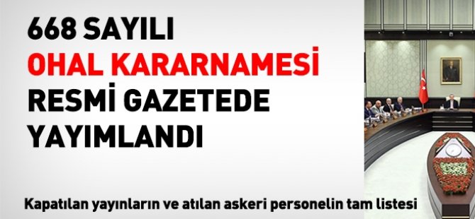 OHAL kararnamesi, Resmi Gazete'de yayımlandı