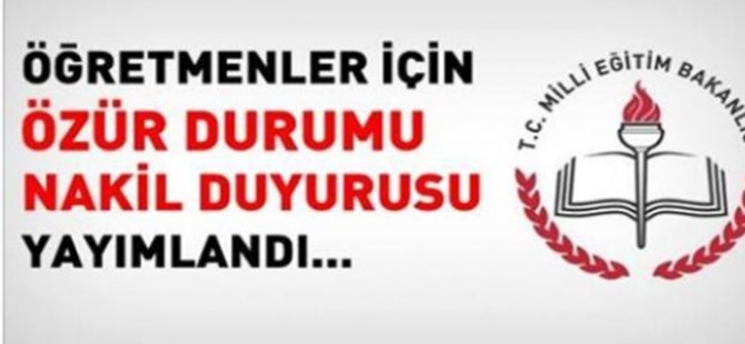 MEB, özür durumu tayinleri için duyuru metni yayımladı