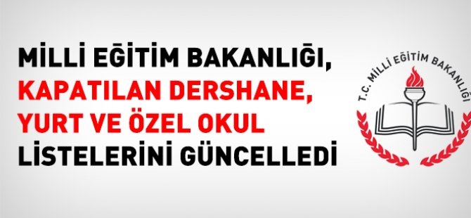 Kapatılan Özel Okullar,  Dershaneler ve Yurtlar Güncellendi