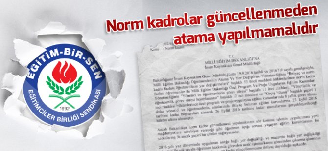 Eğitim-Bir-Sen'den MEB'e Norm Kadro Uyarısı
