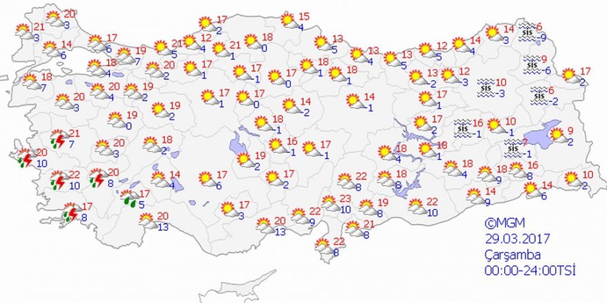 Hava durumu 29 Mart 2017