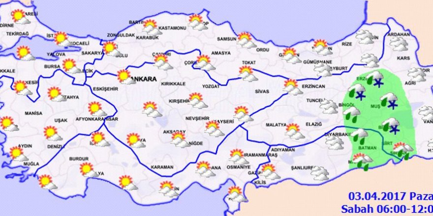 Hava durumu 03 Nisan 2017