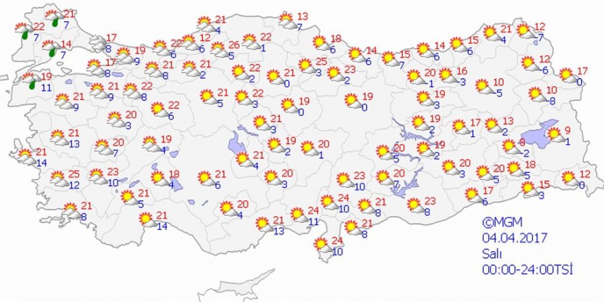 Hava durumu 04 Nisan 2017