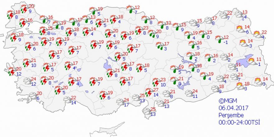 Yurtta hava durumu 06 Nisan 2017