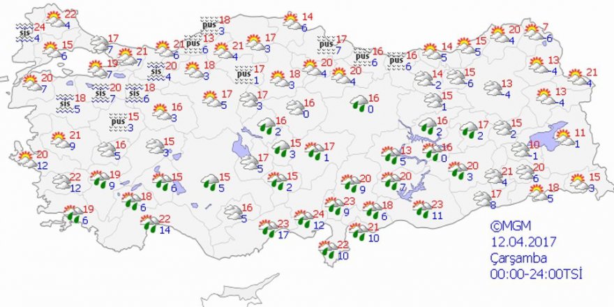 Hava durumu 12 Nisan 2017