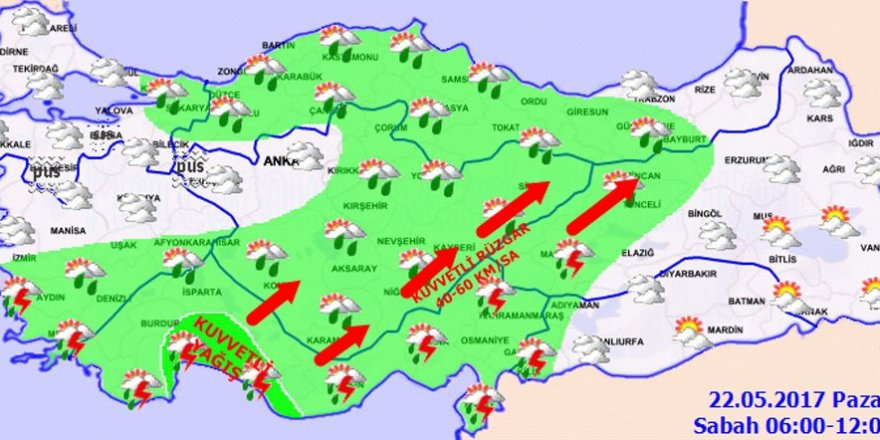 Hava durumu 22 Mayıs 2017