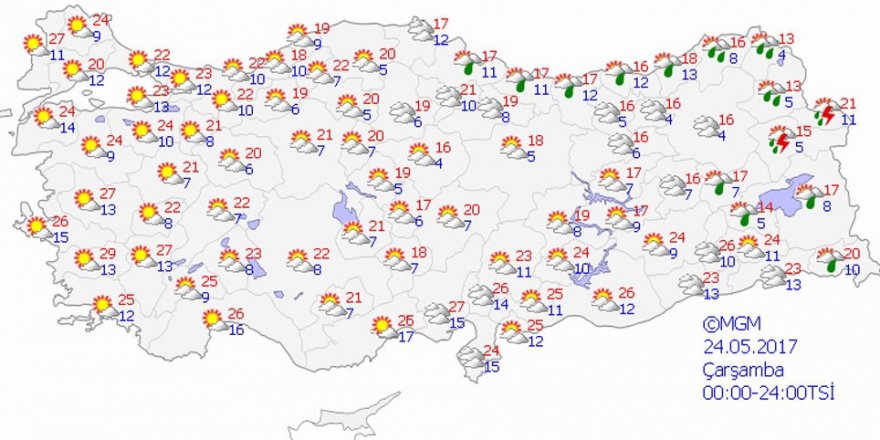 Hava durumu 24 Mayıs 2017