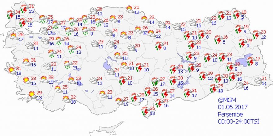 Hava durumu 01 Haziran 2017