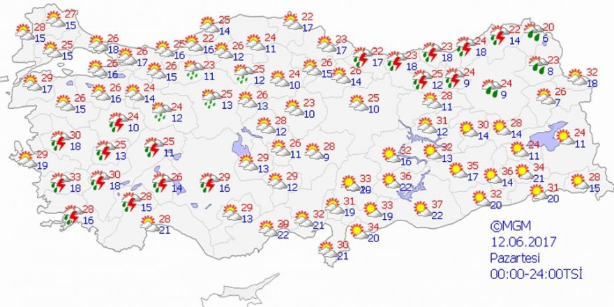 Hava durumu 12 Haziran 2017