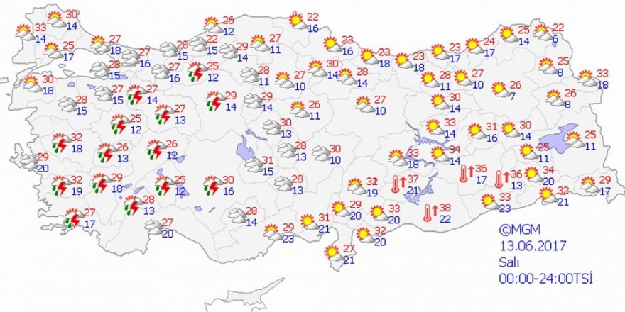 Hava durumu 13 Haziran 2017