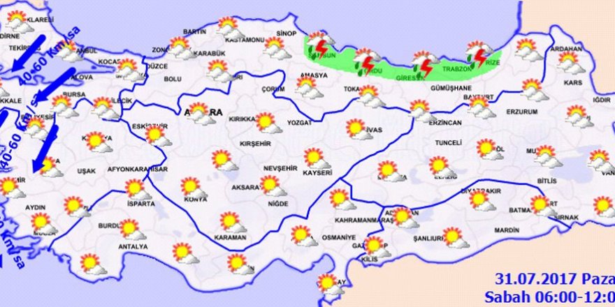 Bugün hava nasıl olacak?Yurtta hava durumu 31 Temmuz 2017