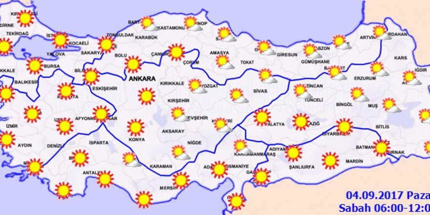 Yurtta hava durumu  04 Eylül 2017