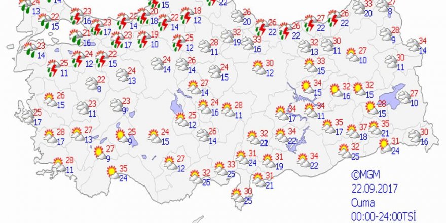 Yurtta hava durumu 22 Eylül 2017