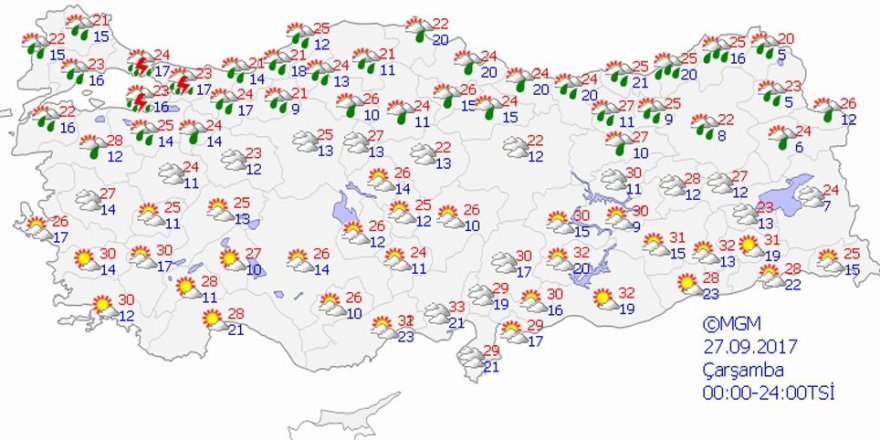 Bugün hava nasıl olacak? Yurtta hava durumu 27 Eylül 2017