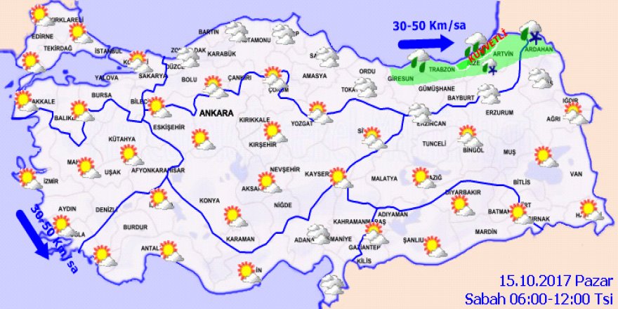 Bugün (15 Ekim 2017 Pazar) hava nasıl olacak?