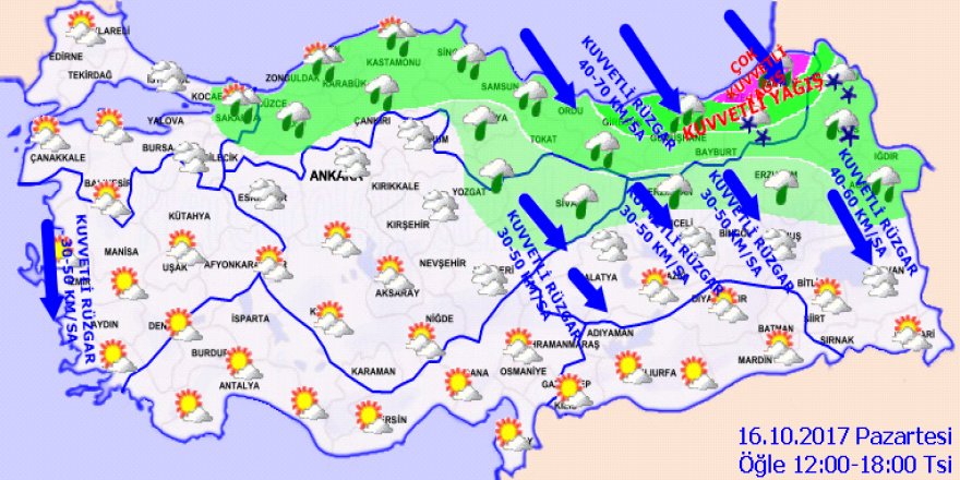 Meteoroloji 'den sağanak yağış uyarısı! Yurtta hava durumu  16 Ekim 2017 Pazartesi