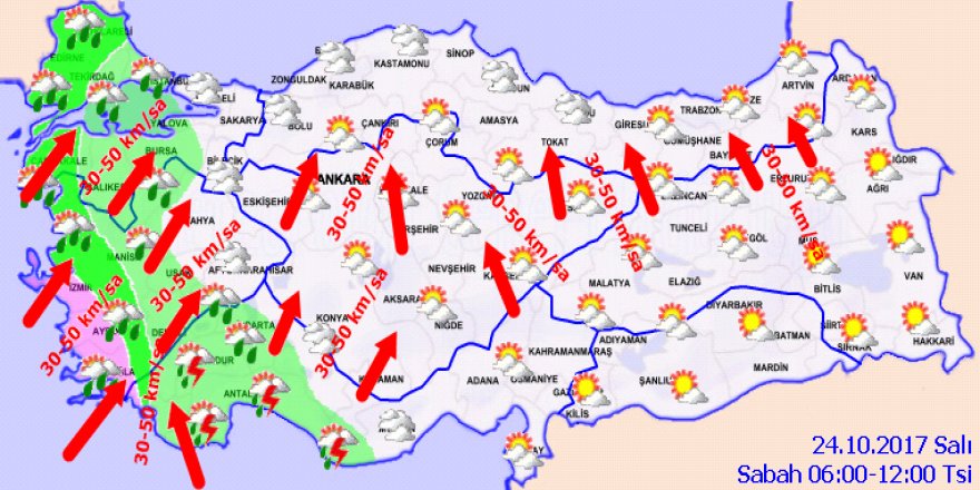 Meteoroloji'den sağanak yağış uyarısı, 24 Ekim 2017 hava durumu
