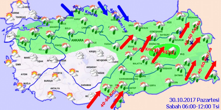 Bugün (30 Ekim 2017) Hava Durumu - Meteoroloji Bilgileri