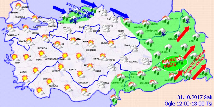 Meteoroloji'den kuvvetli yağış uyarısı!Yurtta hava durumu 31 Ekim 2017 Salı