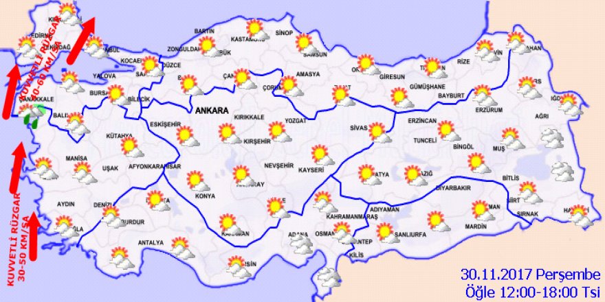 Meteoroloji 'den kuvvetli rüzgar uyarısı!Hava durumu 30 Kasım 2017