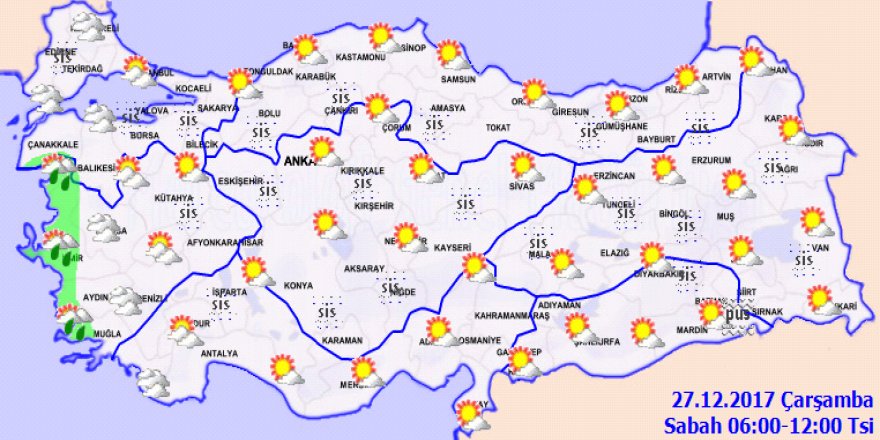 Bugün hava nasıl olacak?Yurtta Hava Durumu 27 Aralık 2017 Çarşamba