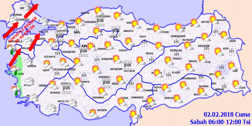 Yurtta Hava Durumu 02 Şubat 2018 Cuma