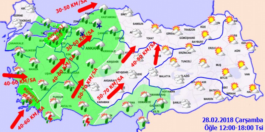 Meteoroloji'den kuvvetli yağış uyarısı! Hava Durumu 28 Şubat 2018