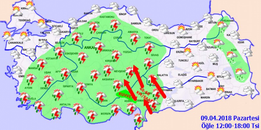 Meteoroloji'den kuvvetli sağanak uyarısı!Hava durumu 09 Nisan 2018