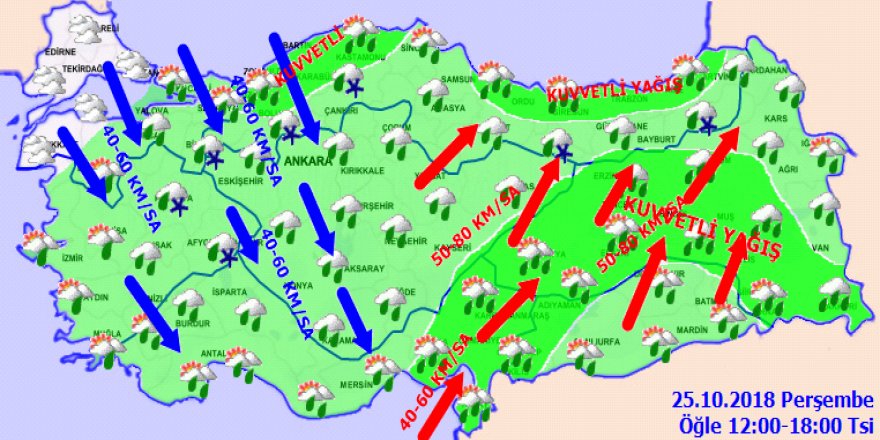 Meteoroloji'den çok kuvvetli yağış uyarısı!25.10.2018 Hava durumu