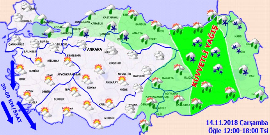 Meteoroloji'den kuvvetli kar uyarısı!14 Kasım Çarşamba yurtta hava durumu