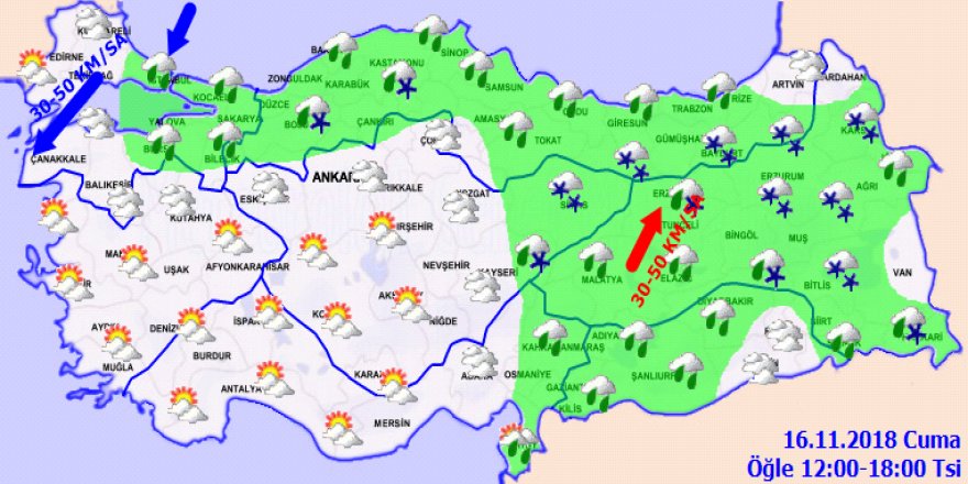Bugün hava nasıl olacak?Yurtta Hava Durumu 16 Kasım 2018