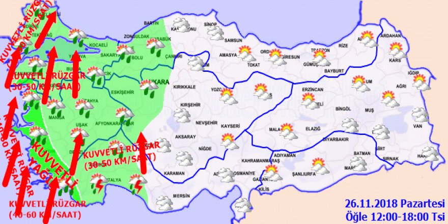 Meteorolojiden kuvvetli yağış uyarısı! 26 Kasım 2018 Hava durumu