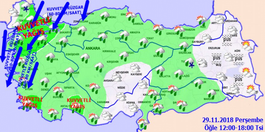 Meteoroloji'den kuvvetli rüzgar ve fırtına uyarısı! Hava Durumu 29 Kasım 2018