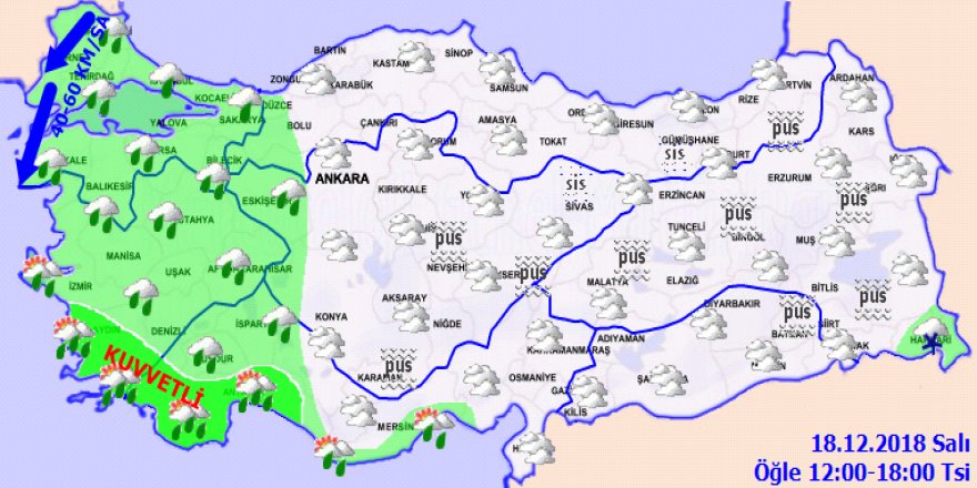 Meteorolojiden kuvvetli yağış uyarısı!18 Aralık 2018 Hava durumu