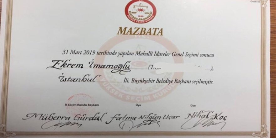 Ekrem İmamoğlu mazbatasını aldı