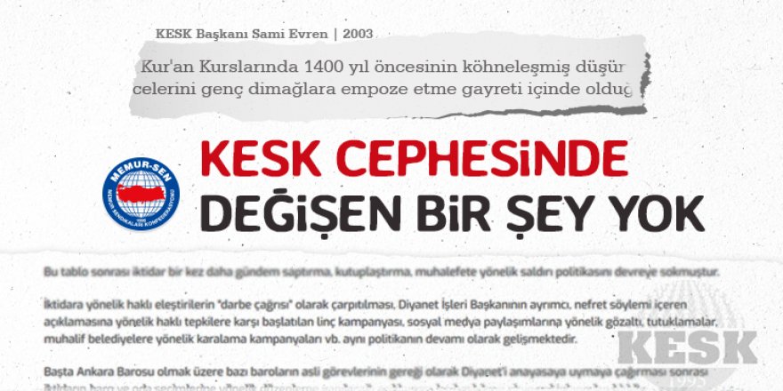 Memur-Sen'den KESK’e "Dini Değerlere Saldırı" Tepkisi