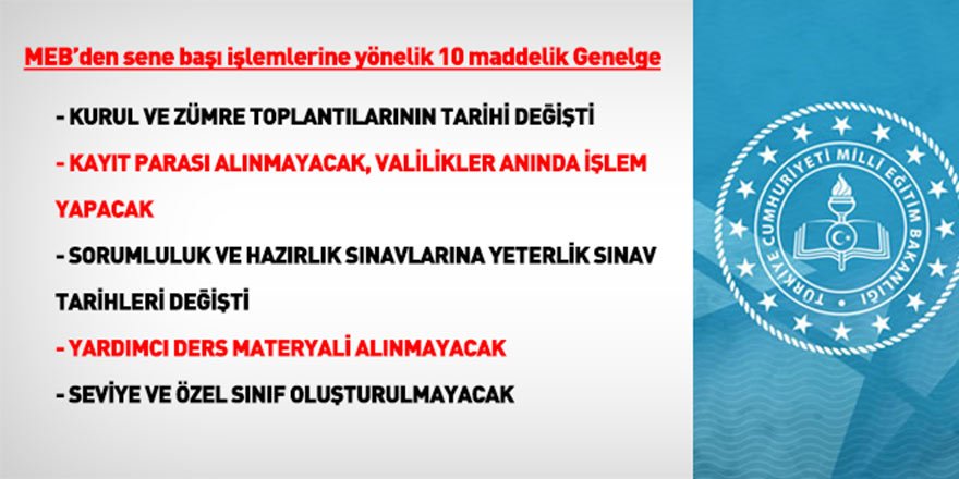 MEB'den 10 Maddelik Sene Başı İşlemler Genelgesi
