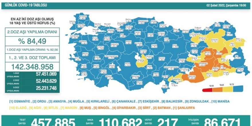Vaka sayısı 110 bin 682, vefat sayısı 217 oldu