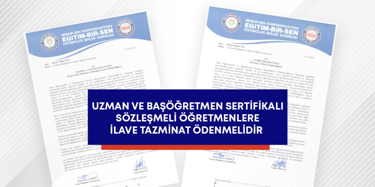 Sözleşmeli Öğretmenlere Uzman ve Başöğretmenlik Tazminatı Talebi!