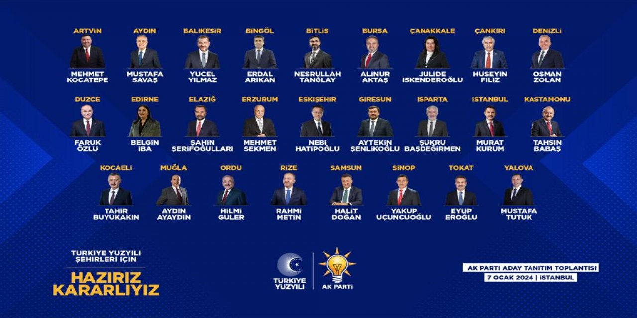 İşte AK Parti'nin belediye başkan adayları! 7 Ocak 2024 tarihli açıklanan...