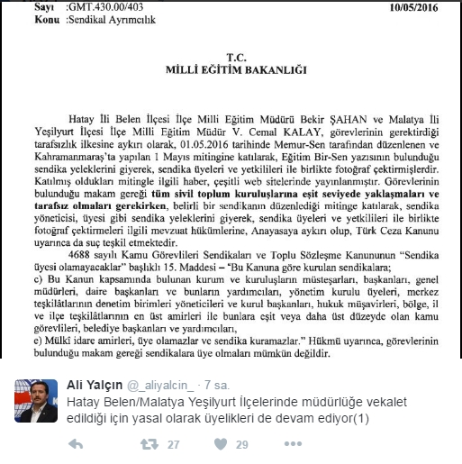 Genel Başkanların Sendikalı İlçe Müdürlüğü Tartışması