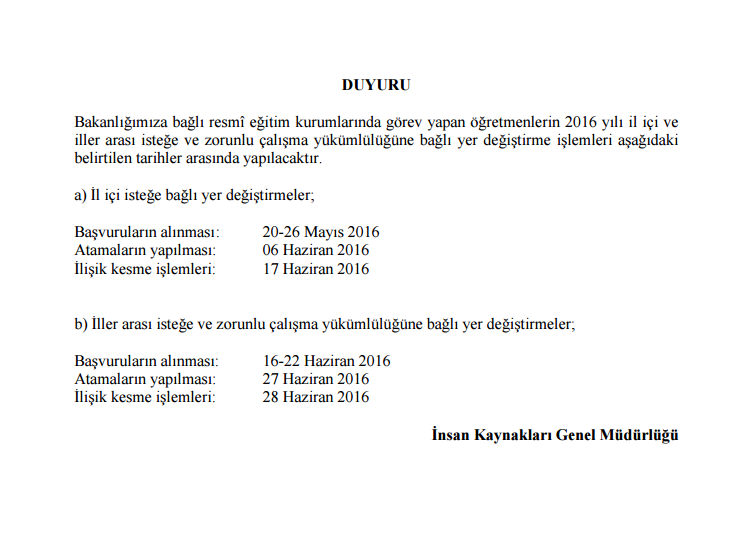 Milli Eğitim Bakanlığı nakil takvimini yayımladı